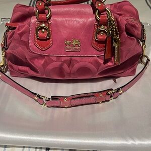 Coach Fuchsia Satchel Bag with Gold Accents